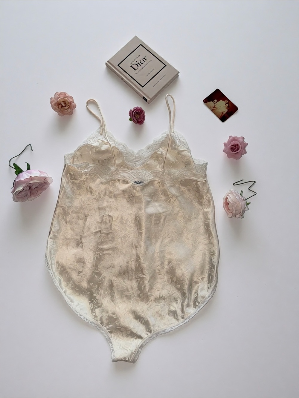 Vintage Christian Dior Lace-Trim Satin Bodysuit - Picture 2 of 3